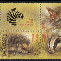 Russia 1989 Animals (Zoo Relief Fund) se-tenant set of 5 plus label unmounted mint, SG 5981-5, Mi 5935-39