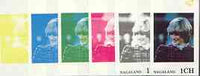 Nagaland 1982 Princess Di's 21st Birthday imperf souvenir sheet (1ch value) set of 6 progressive proofs comprising the 4 individual colours plus 2 and all 4-colour composites unmounted mint