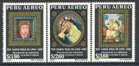 Peru 1967 Death Anniversary of St Rosa of Lima (Paintings) perf set of 3 unmounted mint, SG 938-40*