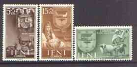 Ifni 1956 Colonial Stamp Day (Arms, Sheep & Drummer) set of 3 unmounted mint, SG 130-32