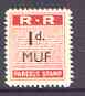 Northern Rhodesia 1951-68 Railway Parcel stamp 1d (small numeral) overprinted MUF (Mufulira) unmounted mint*