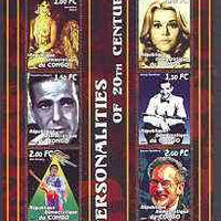 Congo 2001 Personalities of the 20th Century perf sheetlet #03 containing 6 values (Jo Baker, Jane Fonda, Bogart, Benny Goodman, Jimi Hendrix & Spielberg) unmounted mint