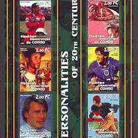 Congo 2001 Personalities of the 20th Century perf sheetlet #09 containing 6 values (Ayrton Senna, Jesse Owens, Roberto Clemente, D Beckham, Nika Hakkinen & Jim Thorpe) unmounted mint