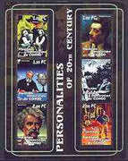 Congo 2001 Personalities of the 20th Century perf sheetlet #11 containing 6 values (T Lautrec, Puccini, Jules Verne, Renoir, Mark Twain & Picasso) unmounted mint