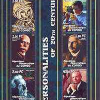 Congo 2001 Personalities of the 20th Century perf sheetlet #16 containing 6 values (Gagarin, Marie Curie, Von Zeppelin, Rutherford, Einstein & Neil Armstrong) unmounted mint