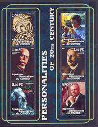 Congo 2001 Personalities of the 20th Century perf sheetlet #16 containing 6 values (Gagarin, Marie Curie, Von Zeppelin, Rutherford, Einstein & Neil Armstrong) unmounted mint