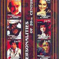 Congo 2001 Personalities of the 20th Century perf sheetlet #17 containing 6 values (Sean Connery, Monserrat Caballe, Naomi Campbell, Maria Callas, Bob Dylan & Bob Marley) unmounted mint