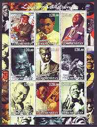 Turkmenistan 2001 Louis Armstrong perf sheetlet containing 9 values unmounted mint
