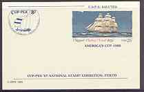 United States 1986 Flying Cloud Clipper 25c p/stat card opt'd for America's Cup and Cup-Pex 87 Stamp Exhibition, pristine
