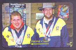 Telephone Card - Falkland Islands £10 'phone card showing David Peck & Graham Didlick, Pistol Shooters in 16th Commonwealth Games
