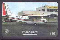 Telephone Card - Falkland Islands £10 'phone card showing Britten-Norman Islander for 50th Anniversary of FI Govt Air Services