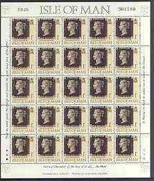 Isle of Man 1990 150th Anniversary of Penny Black m/sheet (1p concession stamp) in sheetlet of 25 (corner letters different) unmounted mint SG 442b