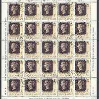 Isle of Man 1990 150th Anniversary of Penny Black m/sheet (1p concession stamp) in sheetlet of 25 (corner letters different) very fine cds used SG 442b