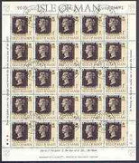 Isle of Man 1990 150th Anniversary of Penny Black m/sheet (1p concession stamp) in sheetlet of 25 (corner letters different) very fine cds used SG 442b