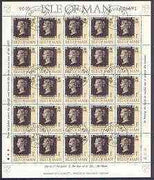 Isle of Man 1990 150th Anniversary of Penny Black m/sheet (1p concession stamp) in sheetlet of 25 (corner letters different) very fine cds used SG 442b
