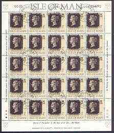 Isle of Man 1990 150th Anniversary of Penny Black m/sheet (1p concession stamp) in sheetlet of 25 (corner letters different) very fine cds used SG 442b