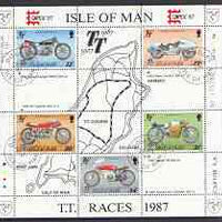 Isle of Man 1987 80th Anniversary of TT Motorcycle Racing m/sheet (with Capex 87 imprint) very fine cds used, SG MS 353