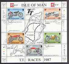 Isle of Man 1987 80th Anniversary of TT Motorcycle Racing m/sheet (with Capex 87 imprint) very fine cds used, SG MS 353