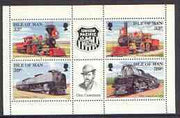 Isle of Man 1992 Union Pacific Railroad pane containing 33p & 39p each in horiz pairs with labels between unmounted mint, SG 522a & 524a