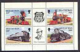 Isle of Man 1992 Union Pacific Railroad pane containing 33p & 39p each in horiz pairs with labels between unmounted mint, SG 522a & 524a