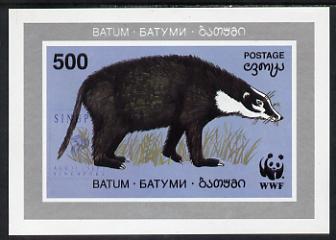 Batum 1994 WWF Wild Animals (Badger) imperf s/sheet with 'Singpex' opt unmounted mint