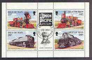 Isle of Man 1992 Union Pacific Railroad pane containing 33p & 39p each in horiz pairs with labels between very fine cds used, SG 522a & 524a