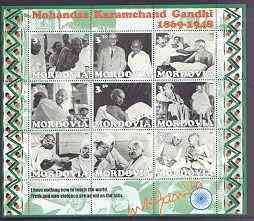 Mordovia Republic 2001 Gandhi perf sheetlet containing complete set of 9 values unmounted mint