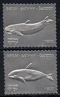 Batum 1994 Whales set of 2 in silver foil unmounted mint