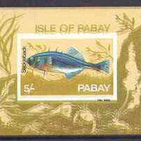 Pabay 1969 Fish 5s (Stickleback) imperf m/sheet with fine colour shift of black resulting in doubling of name and blurred background unmounted mint