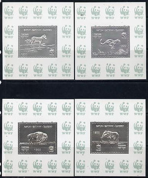 Batum 1994 WWF Animals set of 4 s/sheets in silver foil