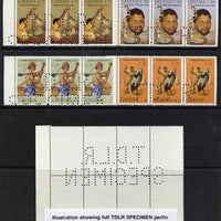 Ghana 1987 Solidarity set of 4 each in strips of 3 with part perfin 'T.D.L.R. SPECIMEN' with photocopy of complete sheet showing full layout of the perfin. Note: blocks of 6 would be required to show the full perfin legend. as SG ……Details Below