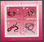 Eritrea 2001 Snakes perf sheetlet containing 4 values each with Scout Logo unmounted mint