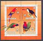 Eritrea 2001 Parrots perf sheetlet containing 4 values each with Scout Logo unmounted mint