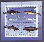 Eritrea 2001 Whales & Dolphins perf sheetlet containing 4 values each with Scout Logo unmounted mint