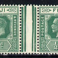 Fiji 1922-29 KG5 Script CA 1/2d green horiz inter-paneau gutter pair, without gum but fresh, SG229