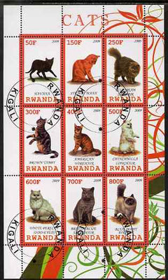 Rwanda 2009 Domestic Cats perf sheetlet containing 9 values fine cto used