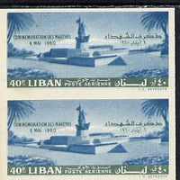 Lebanon 1960 Martyrs' Commemoration 40p imperf proof pair in near issued colours on ungummed paper (as SG 650)
