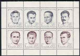 Yugoslavia 1973 National Heroes sheetlet containing complete set of 8 unmounted mint, SG 1576a