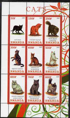 Rwanda 2009 Domestic Cats perf sheetlet containing 9 values unmounted mint