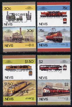 Nevis 1986 Locomotives #5 (Leaders of the World) set of 8 opt'd SPECIMEN (as SG 352-59) unmounted mint