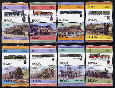 St Vincent - Bequia 1984 Locomotives #1 (Leaders of the World) set of 16 opt'd SPECIMEN unmounted mint