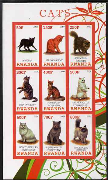 Rwanda 2009 Domestic Cats imperf sheetlet containing 9 values unmounted mint