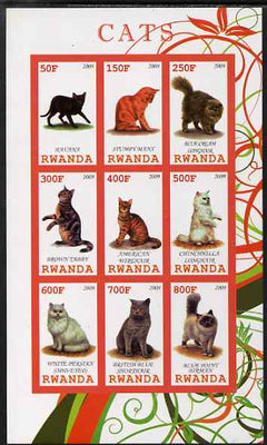 Rwanda 2009 Domestic Cats imperf sheetlet containing 9 values unmounted mint