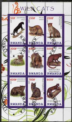 Rwanda 2009 Wild Cats perf sheetlet containing 9 values fine cto used