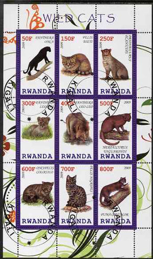 Rwanda 2009 Wild Cats perf sheetlet containing 9 values fine cto used