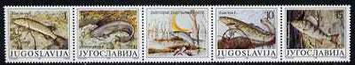 Yugoslavia 1990 Endangered Fishes strip of 4 plus labe, unmounted mint, SG 2606a