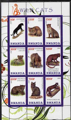 Rwanda 2009 Wild Cats perf sheetlet containing 9 values unmounted mint