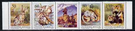 Yugoslavia 1992 Protected Animals strip of 4 plus label unmounted mint, SG 2767a