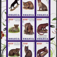 Rwanda 2009 Wild Cats imperf sheetlet containing 9 values unmounted mint