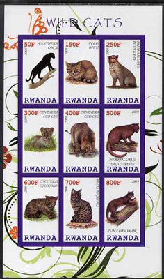 Rwanda 2009 Wild Cats imperf sheetlet containing 9 values unmounted mint